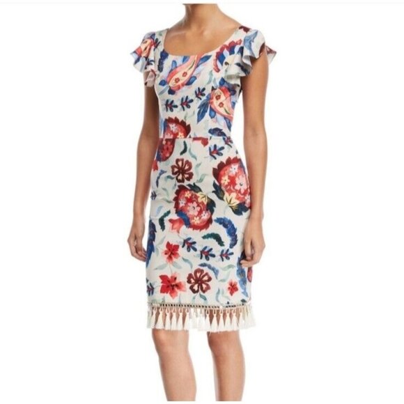 Sachin & Babi Hemuskudar Floral Tassel Short-Sleeve Cocktail Sheath Dress Size 0 - Picture 1 of 16